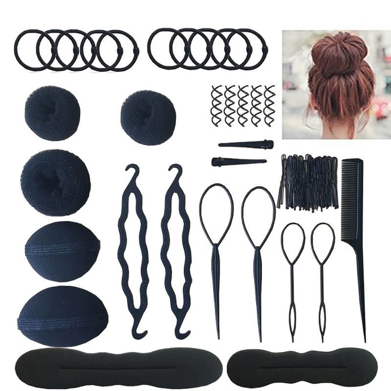 Semilyn Hair Braiding Tool Hair Accessories For Women Hair Styling Set Hair Topsy Tail Tools Haircut Clamp Hair Bun Maker Hairpins Roller Braid Twist Sponge Hair Design Styling Tools for Hair Styles - Image 1